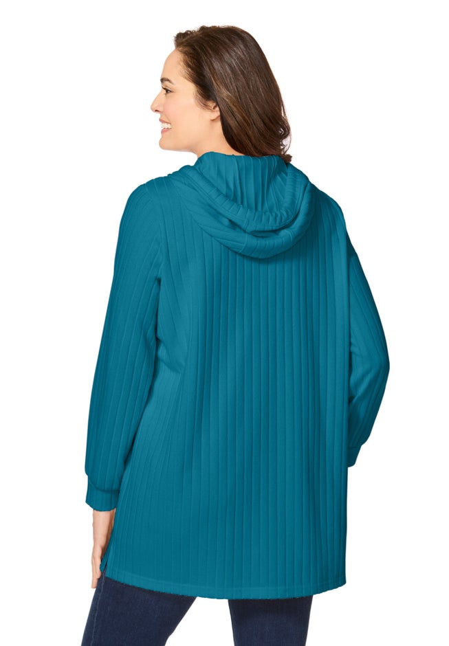 Rib-Knit Sherpa Hoodie Sweatshirt image number 1