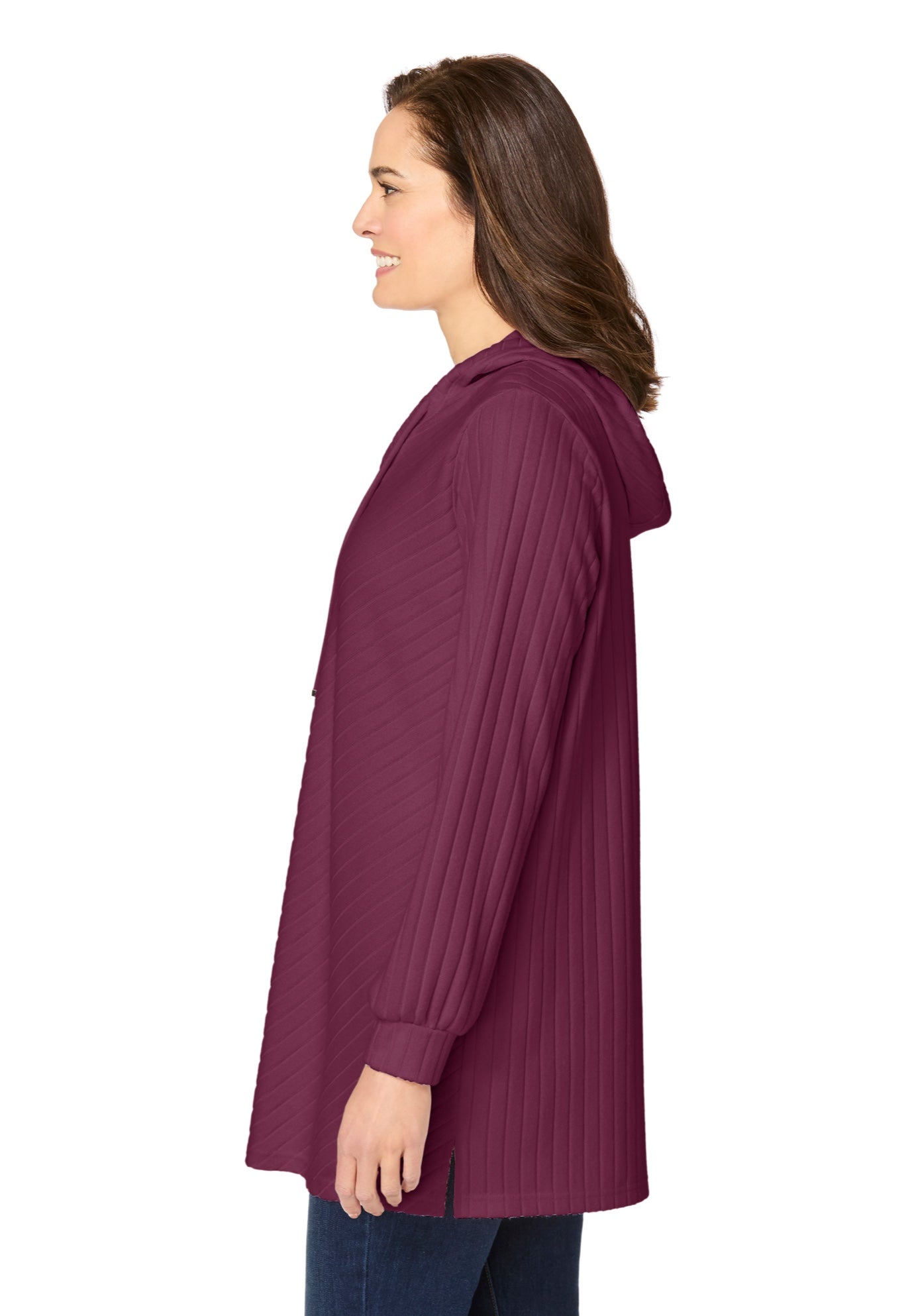 Rib-Knit Sherpa Hoodie Sweatshirt image number 2