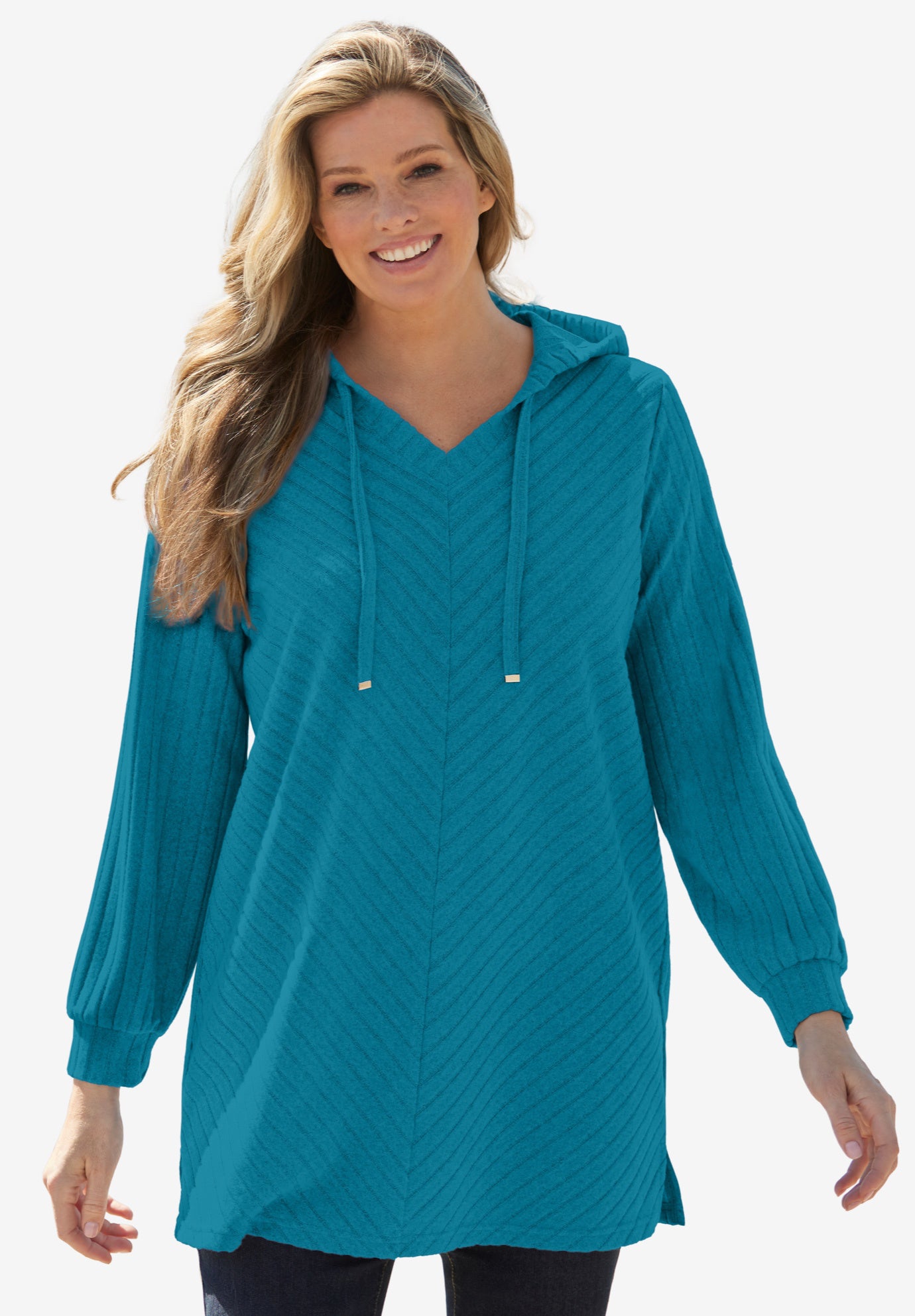 Rib-Knit Sherpa Hoodie Sweatshirt image number 0