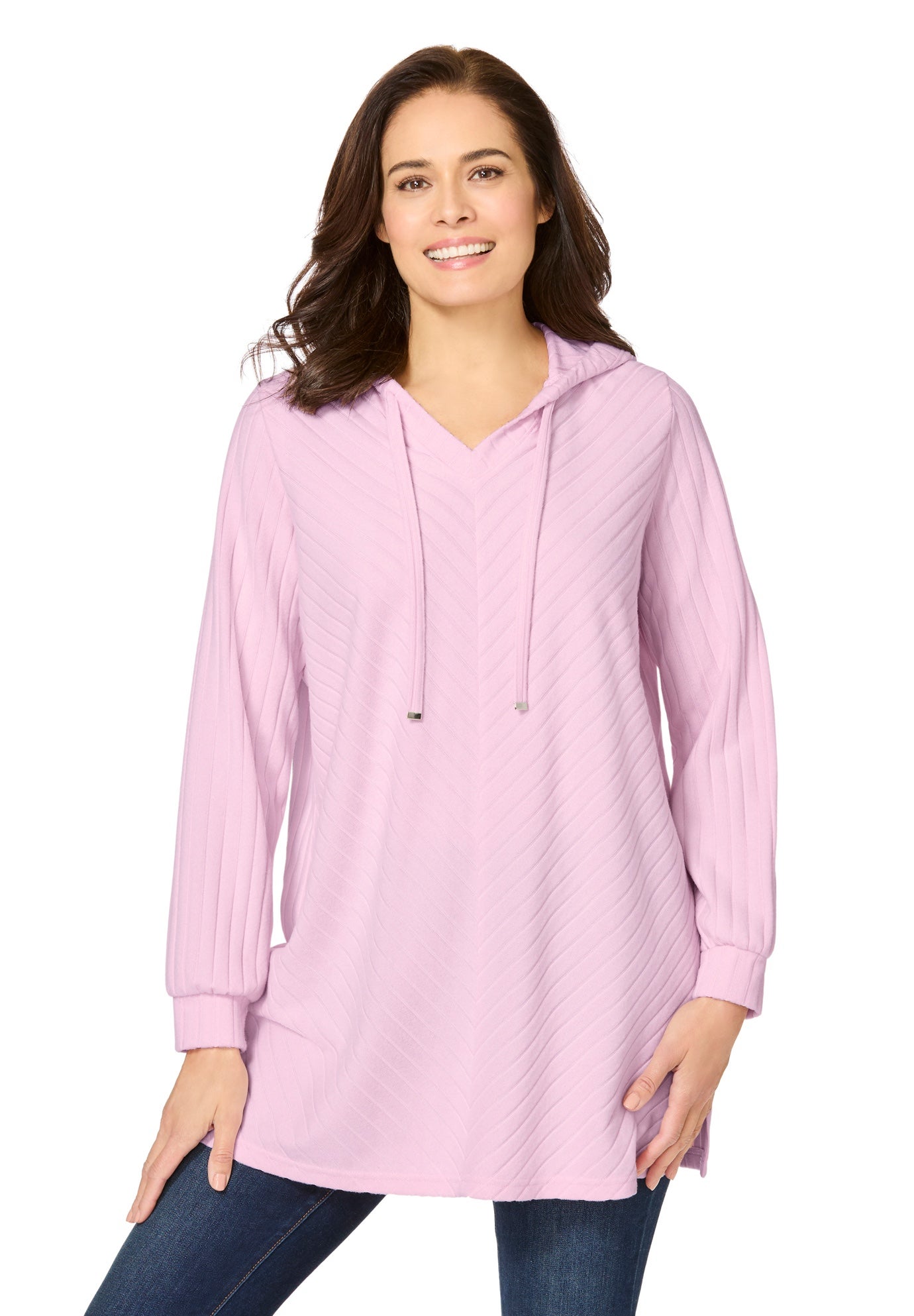 Rib-Knit Sherpa Hoodie Sweatshirt image number 0