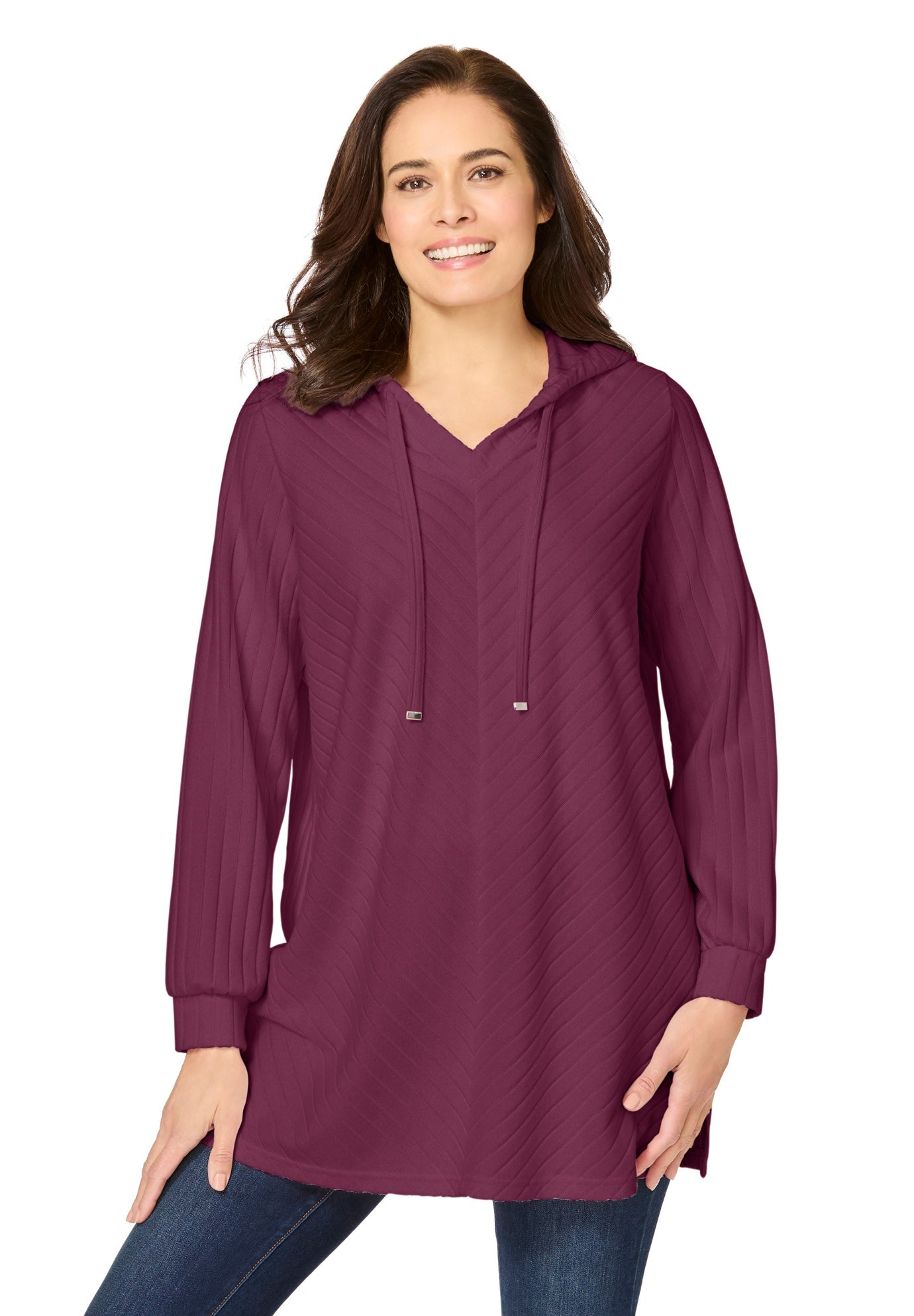 Rib-Knit Sherpa Hoodie Sweatshirt image number 0