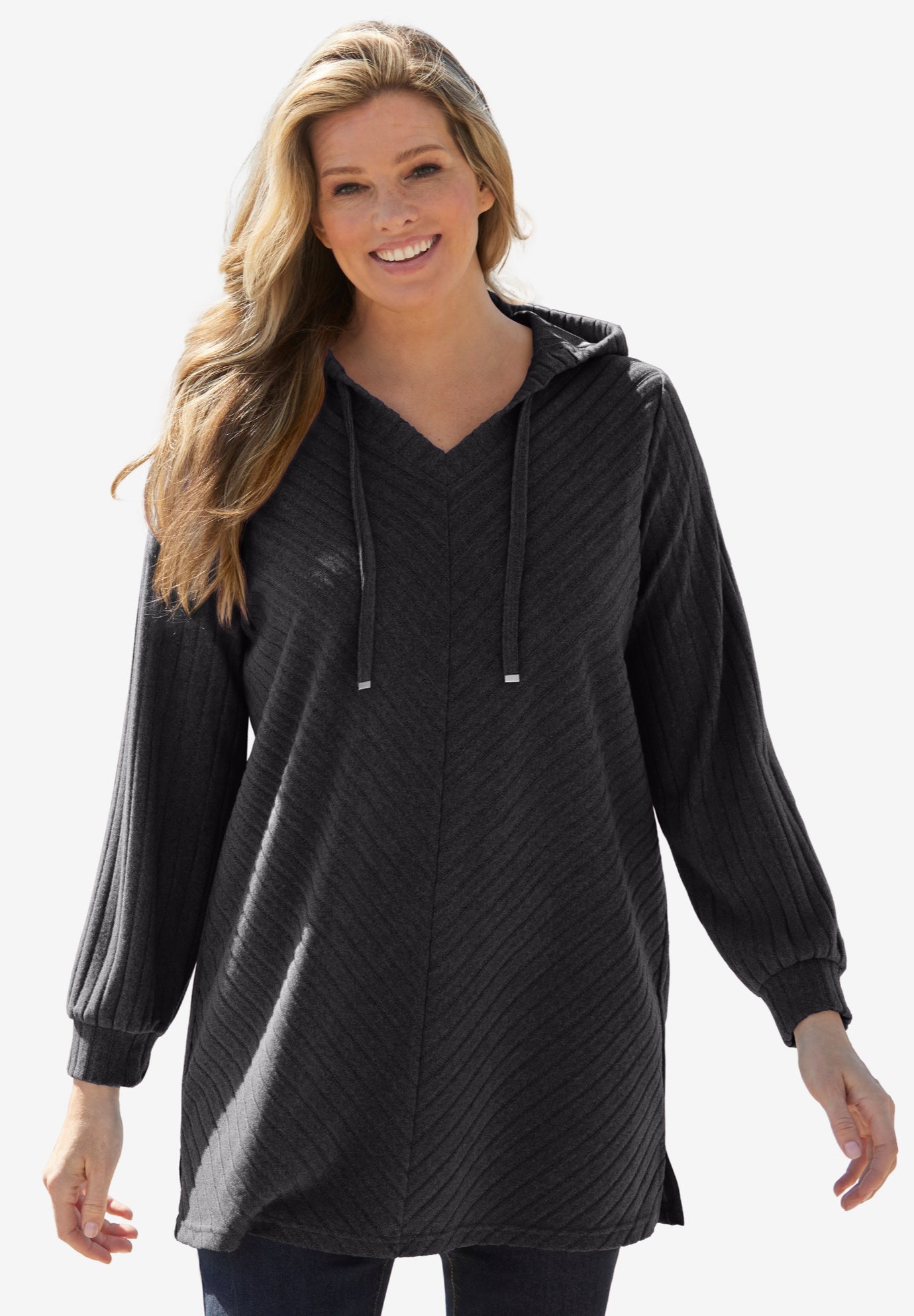 Rib-Knit Sherpa Hoodie Sweatshirt image number 0