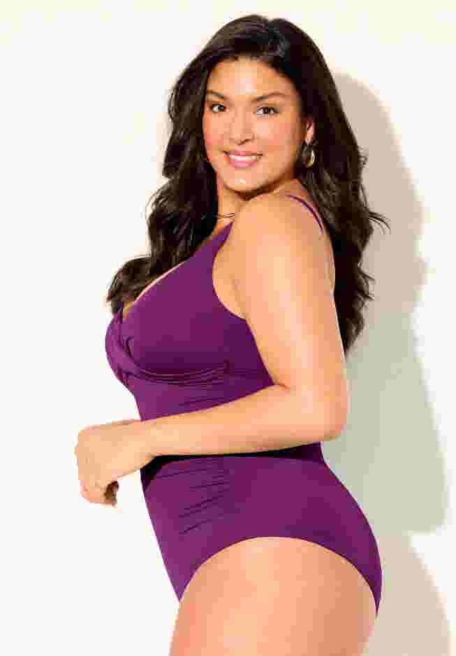 V-Neck One Piece Swimsuit image number 2