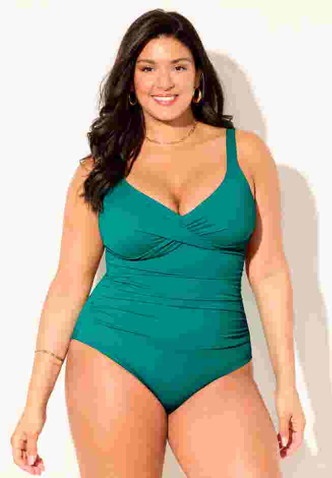 V-Neck One Piece Swimsuit image number 3