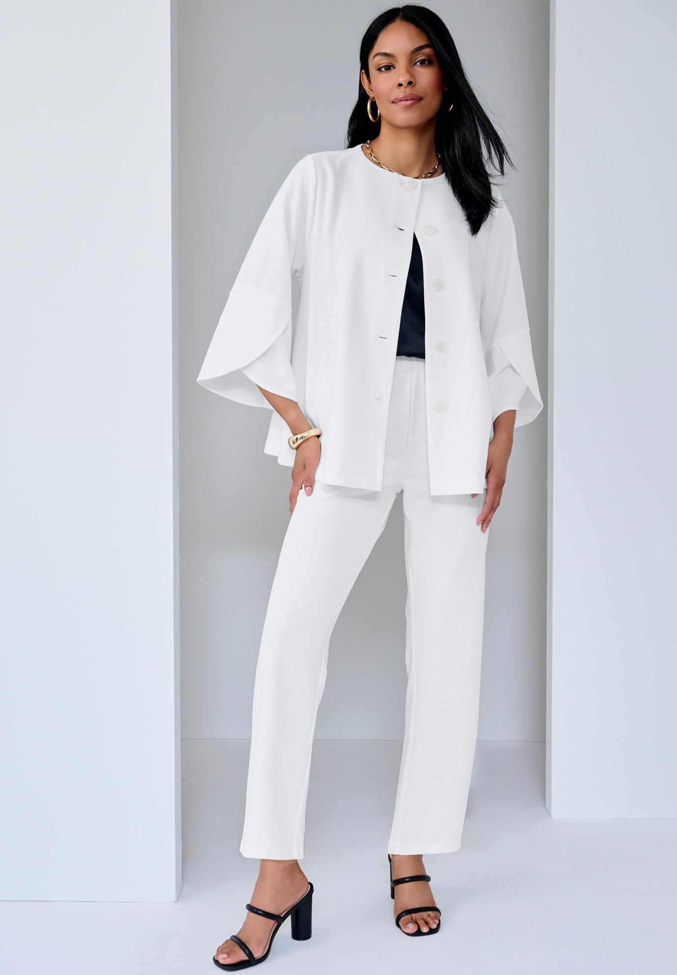 Stretch Knit Crepe Bell Sleeve 2-Piece Set image number 0