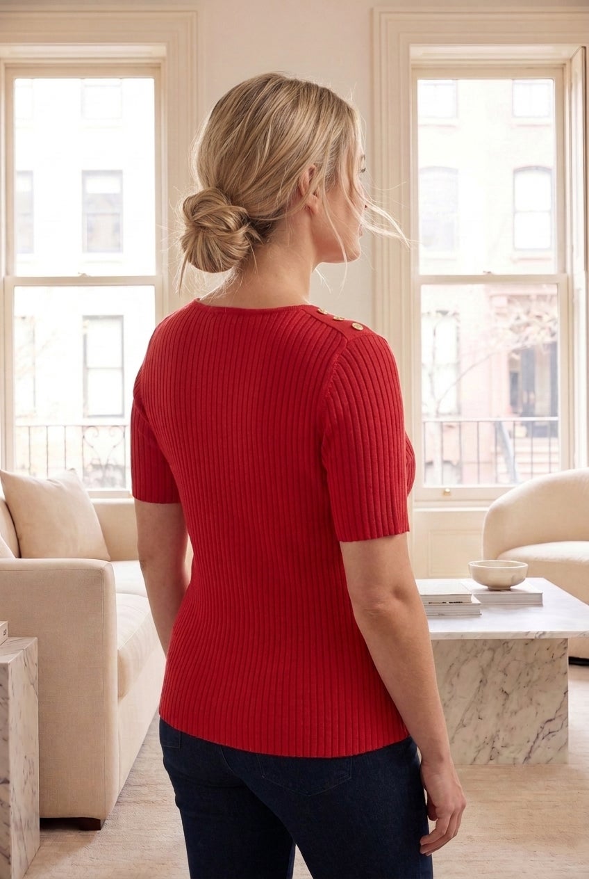 Button Ribbed Knit Pullover Sweater image number 1