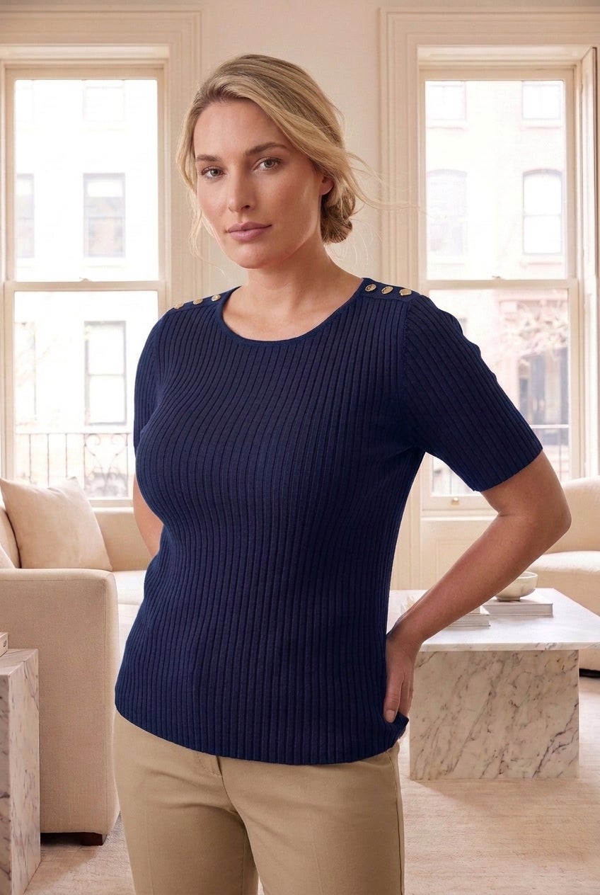 Button Ribbed Knit Pullover Sweater image number 0
