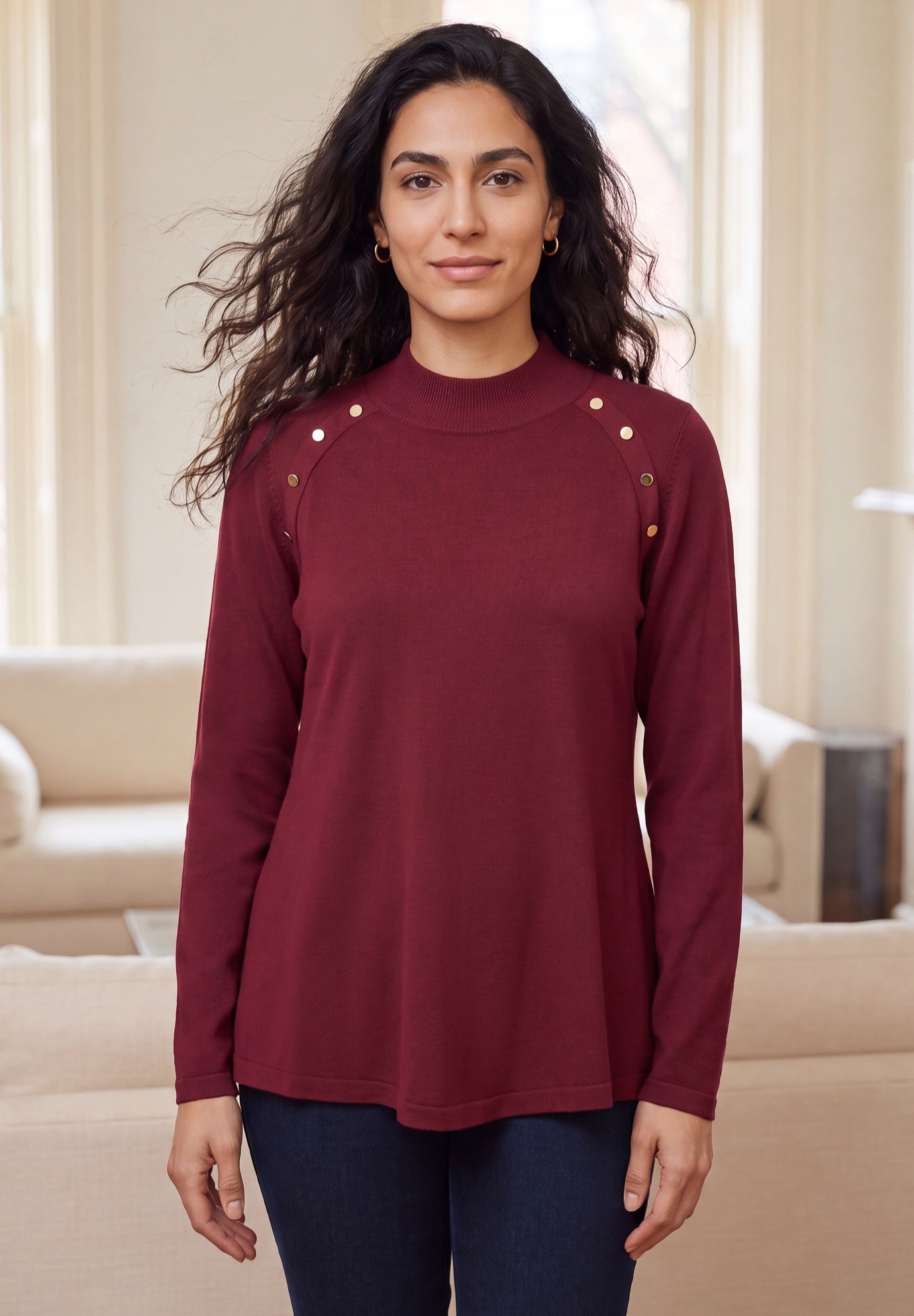 Gold Button Mockneck Sweater image number 0