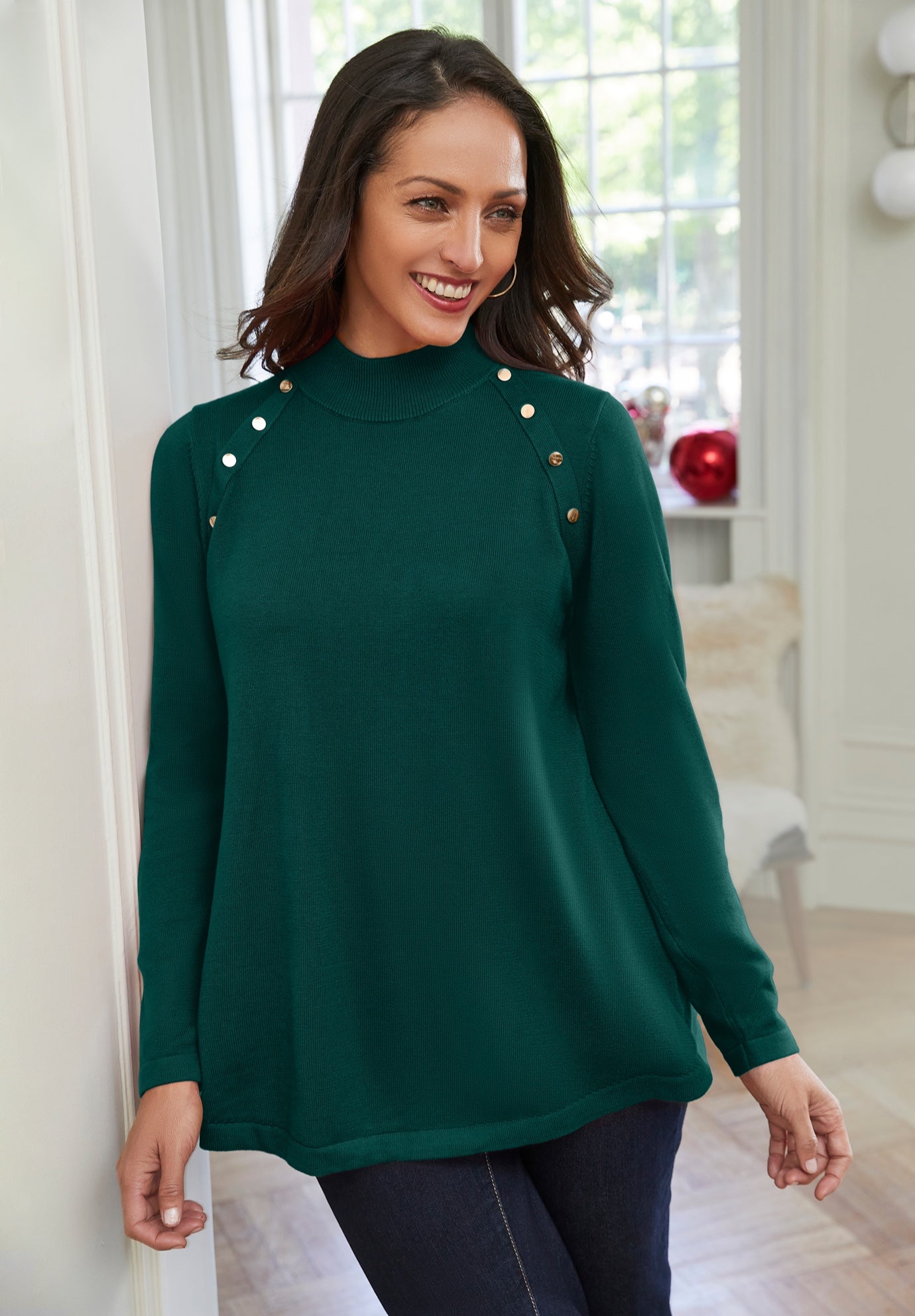 Gold Button Mockneck Sweater image number 0