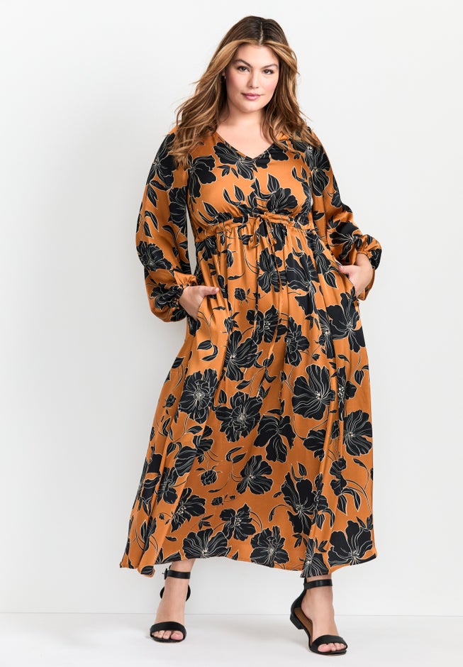 Goldi Satin Blouson Sleeve Maxi Dress image number 4