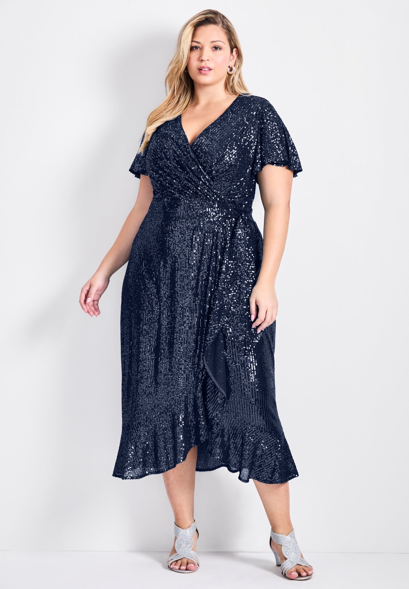 Nina Sequin Wrap Dress image number 0