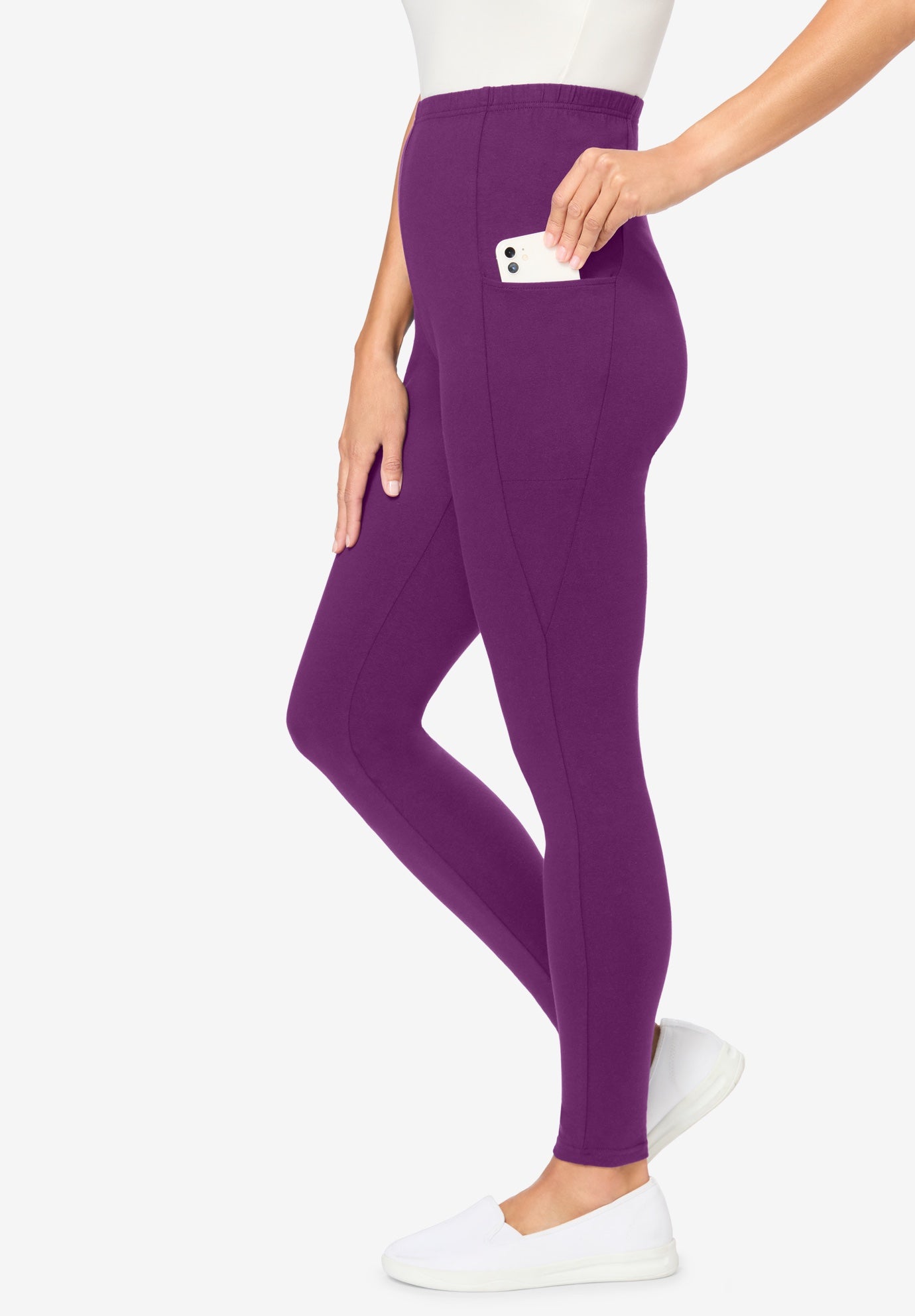 Stretch-Cotton Knit Pull-On Pocket Leggings image number 2