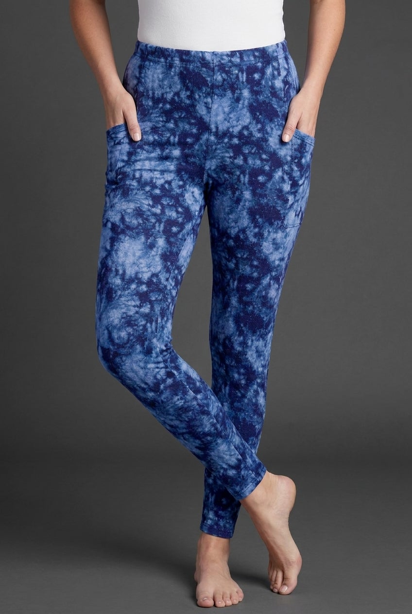 Side Pocket Ankle-Length Pull-On Stretch Knit Cotton Spandex Leggings image number 4
