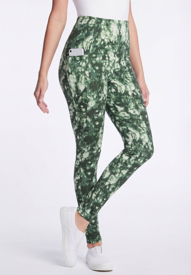 Side Pocket Ankle-Length Pull-On Stretch Knit Cotton Spandex Leggings image number 2