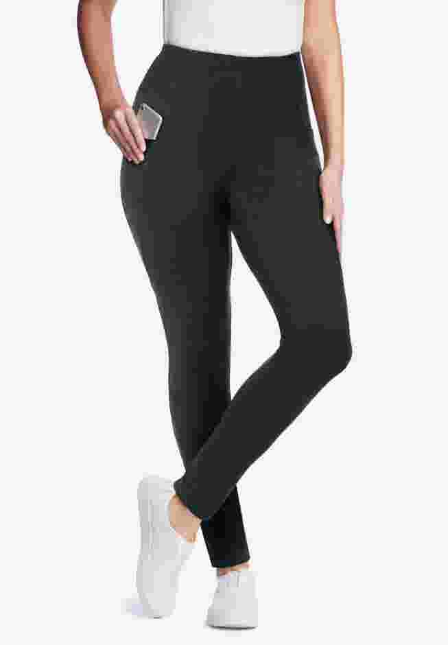 Womens Plus-Size Stretch-Cotton Knit Pull-On Pocket Leggings image number 0