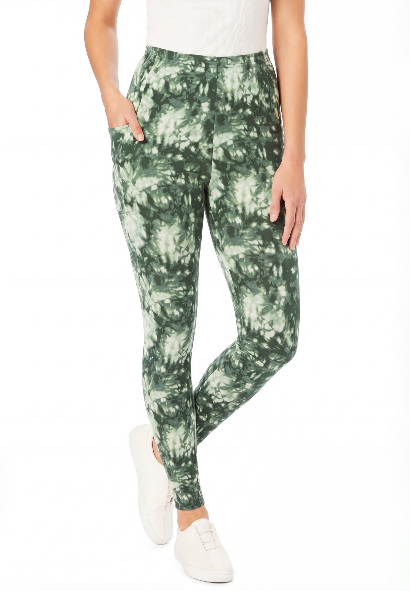 Side Pocket Ankle-Length Pull-On Stretch Knit Cotton Spandex Leggings image number 0