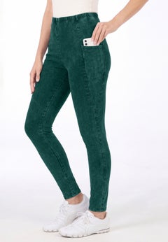 Side Pocket Ankle-Length Pull-On Stretch Knit Cotton Spandex Leggings