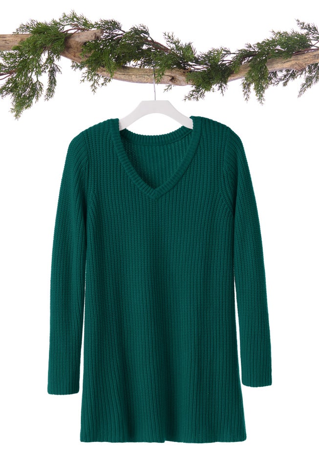 V-Neck Shaker Trapeze Sweater image number 1