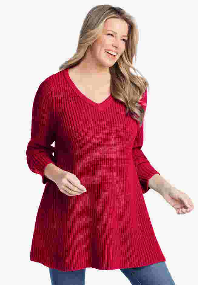 V-Neck Shaker Trapeze Sweater image number 0