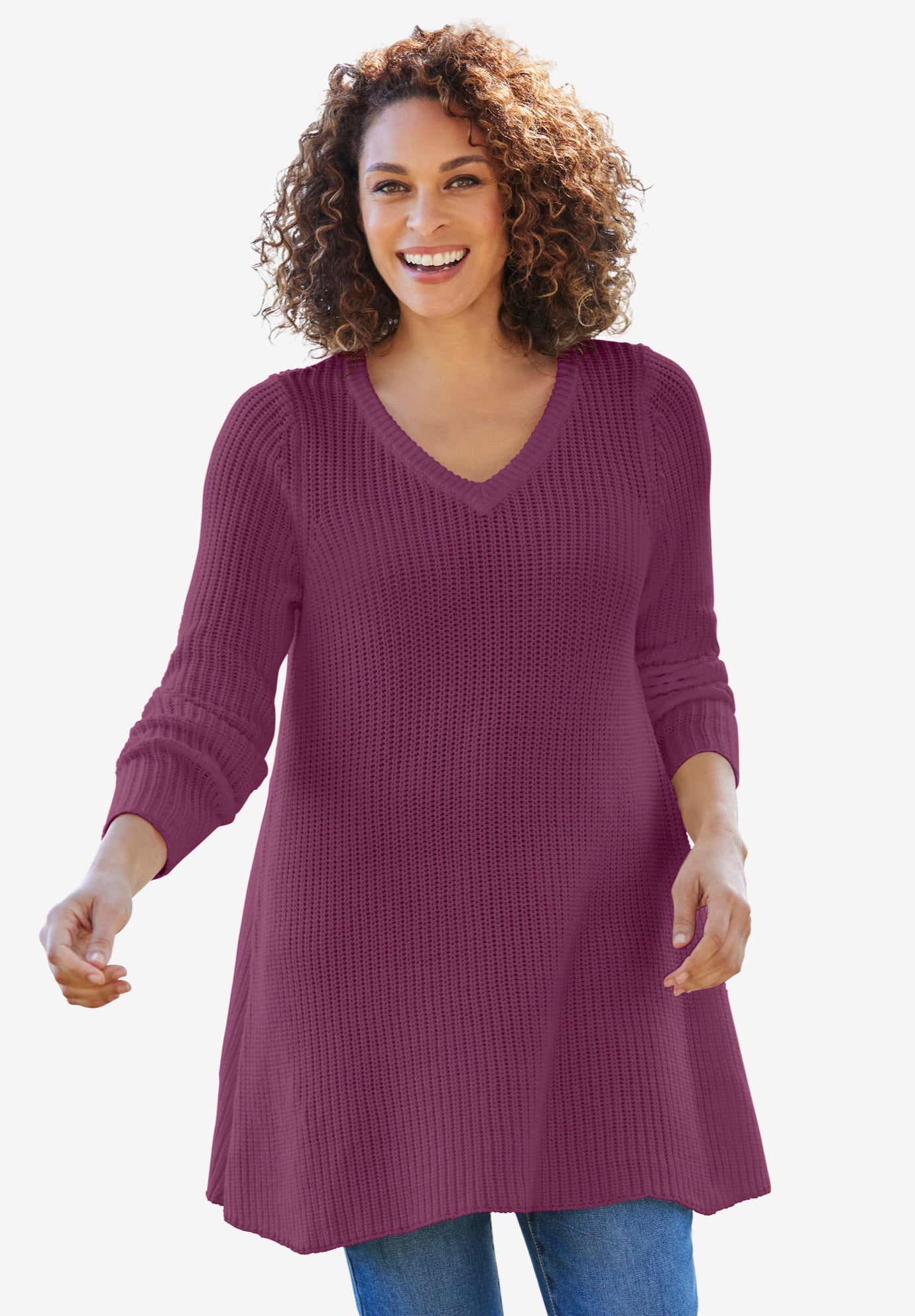 V-Neck Shaker Trapeze Sweater image number 0