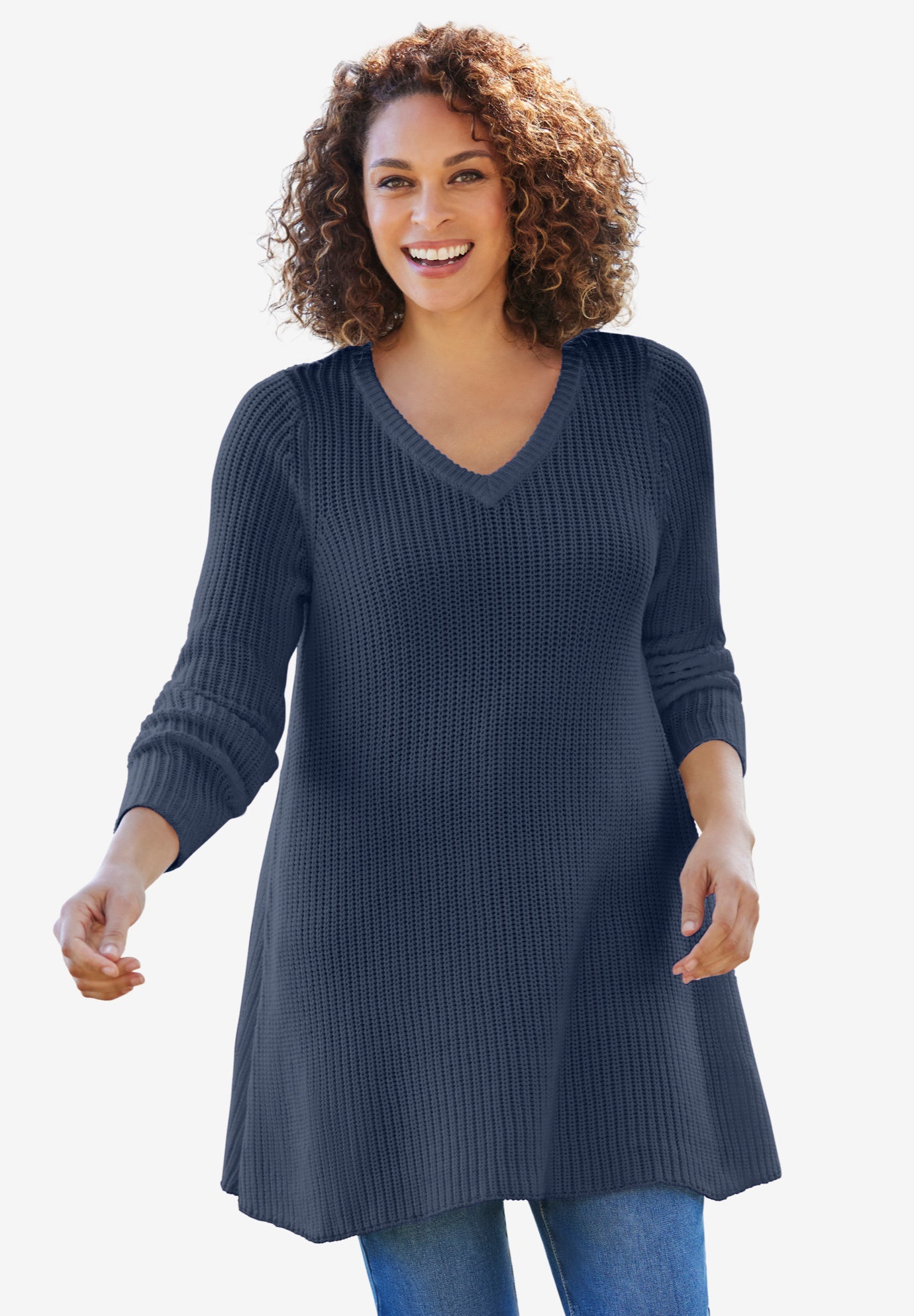 V-Neck Shaker Trapeze Sweater image number 0
