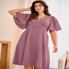 V-Neck Fit and Flare Tie Back Midi Dress image number null