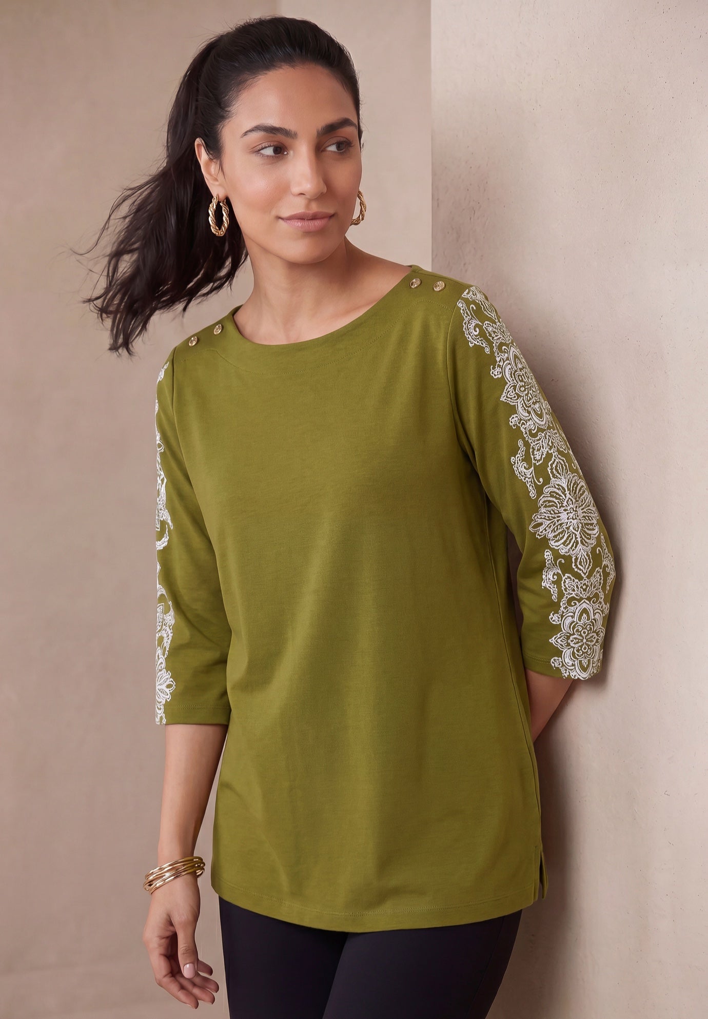 Stretch Cotton Boatneck Tunic image number 4