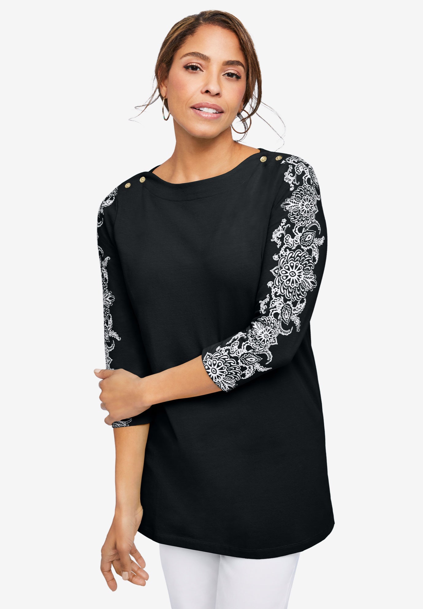 Stretch Cotton Boatneck Tunic image number 0