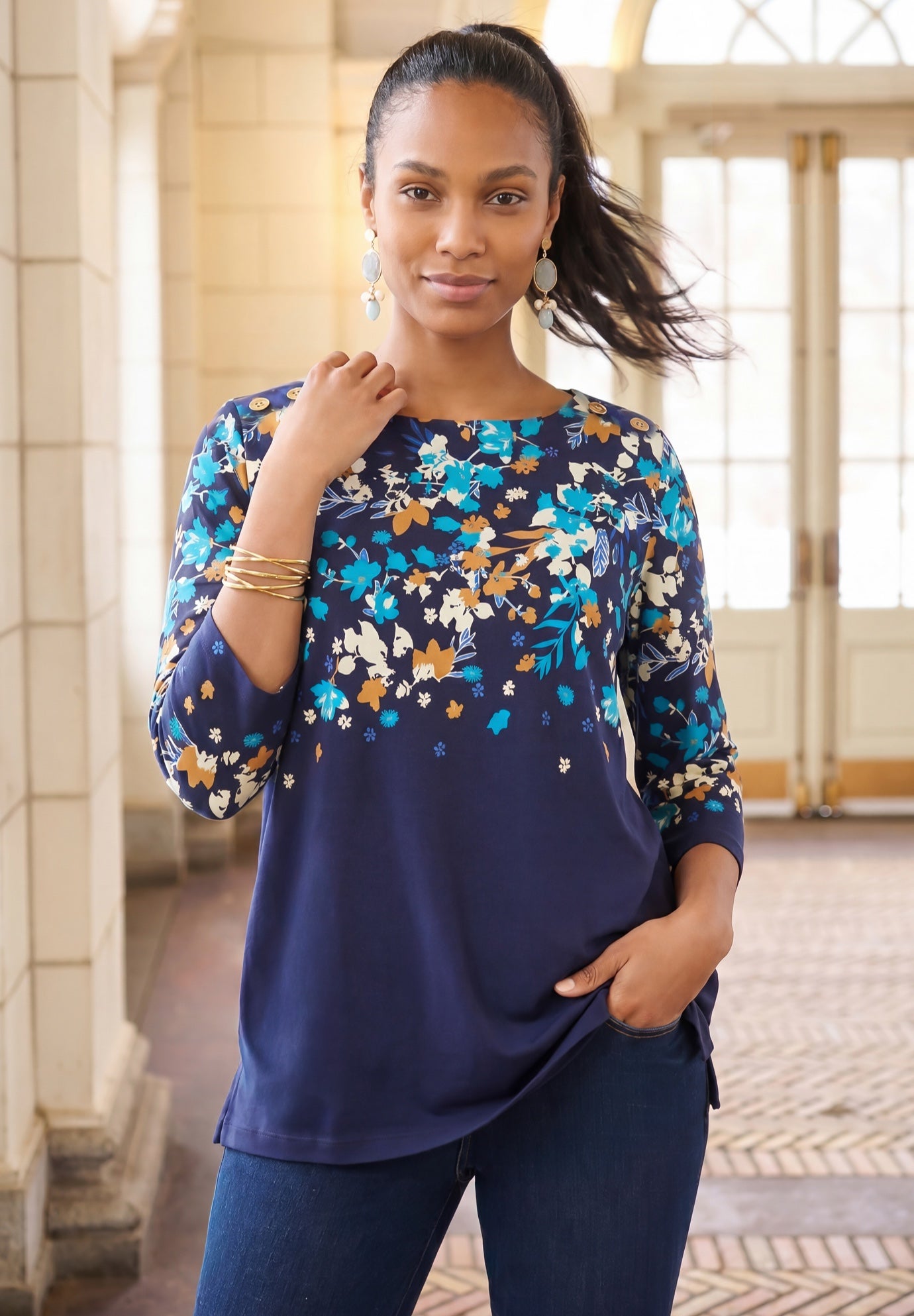 Stretch Cotton Boatneck Tunic image number 0