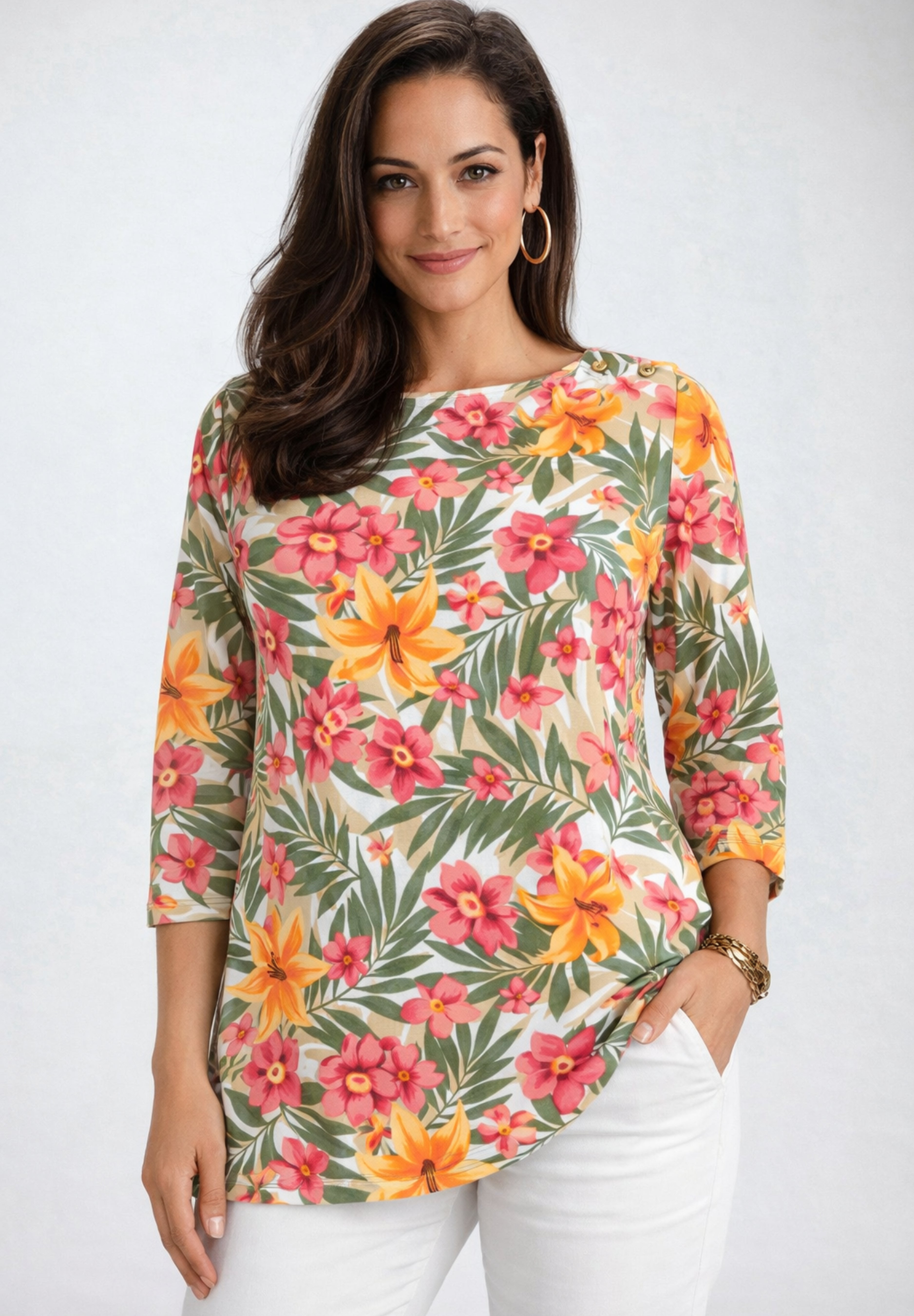 Stretch Cotton Boatneck Tunic image number 0