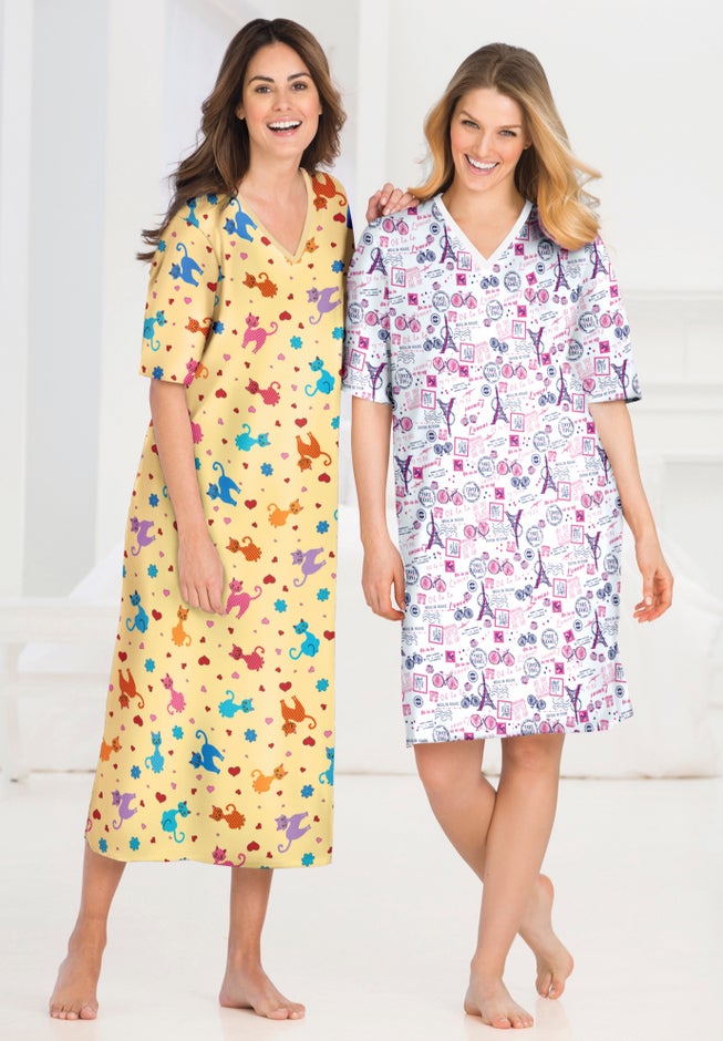 V-NECK SHORT SLEEVE KNEE-LENGTH COTTON SLEEPSHIRT image number 3