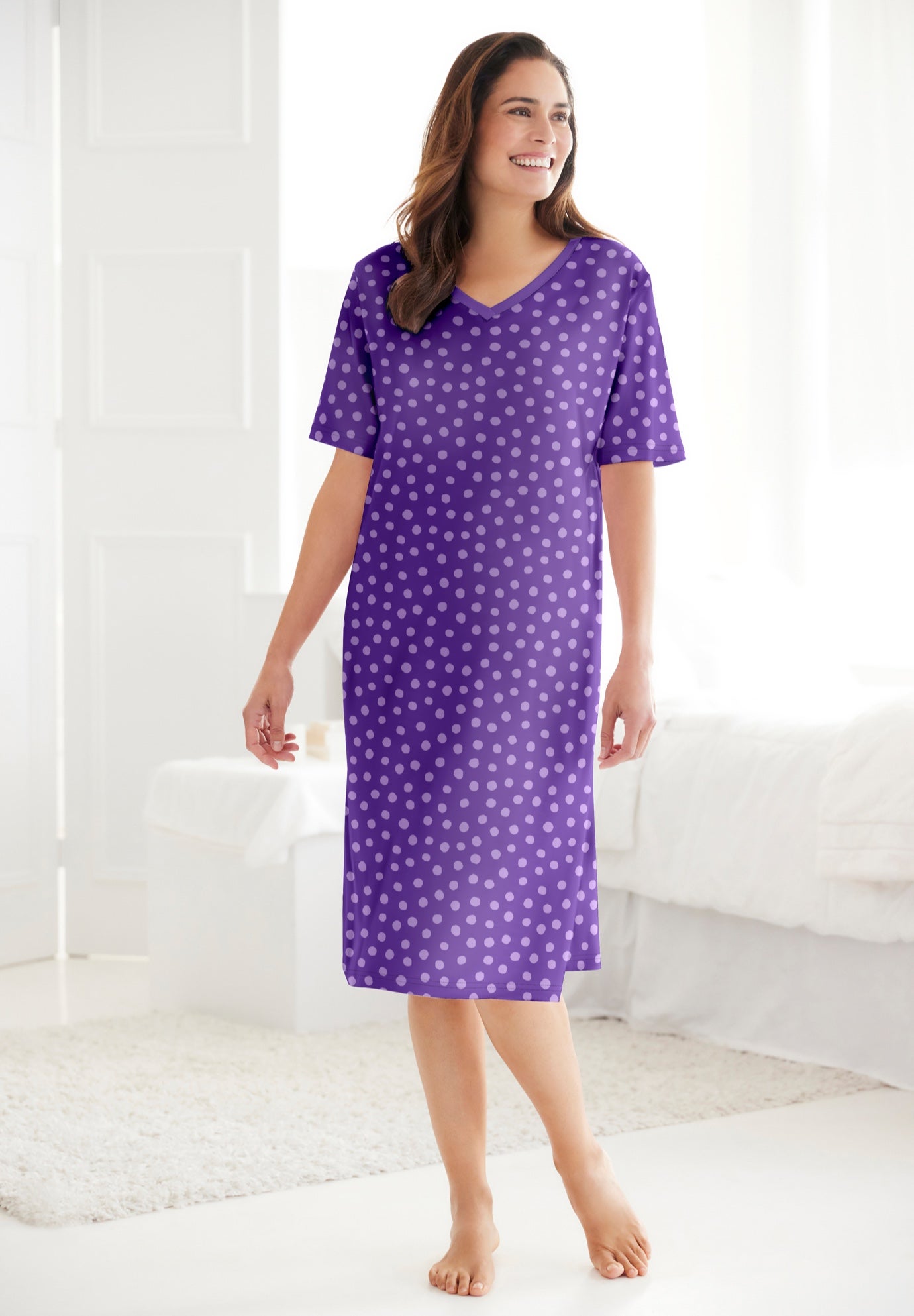 V-Neck Short Sleeve Knee-Length Cotton Sleepshirt image number 0