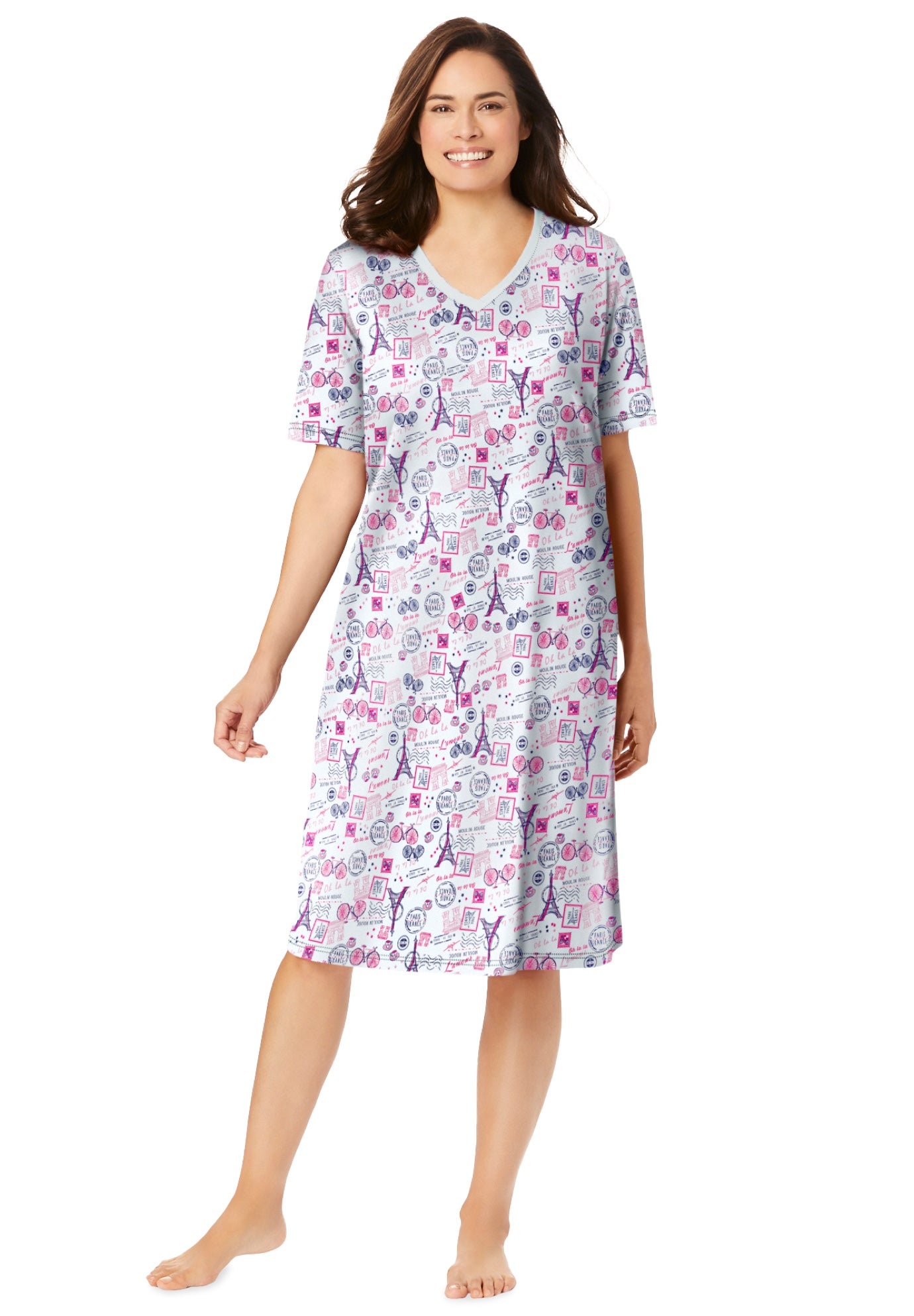 V-NECK SHORT SLEEVE KNEE-LENGTH COTTON SLEEPSHIRT image number 0