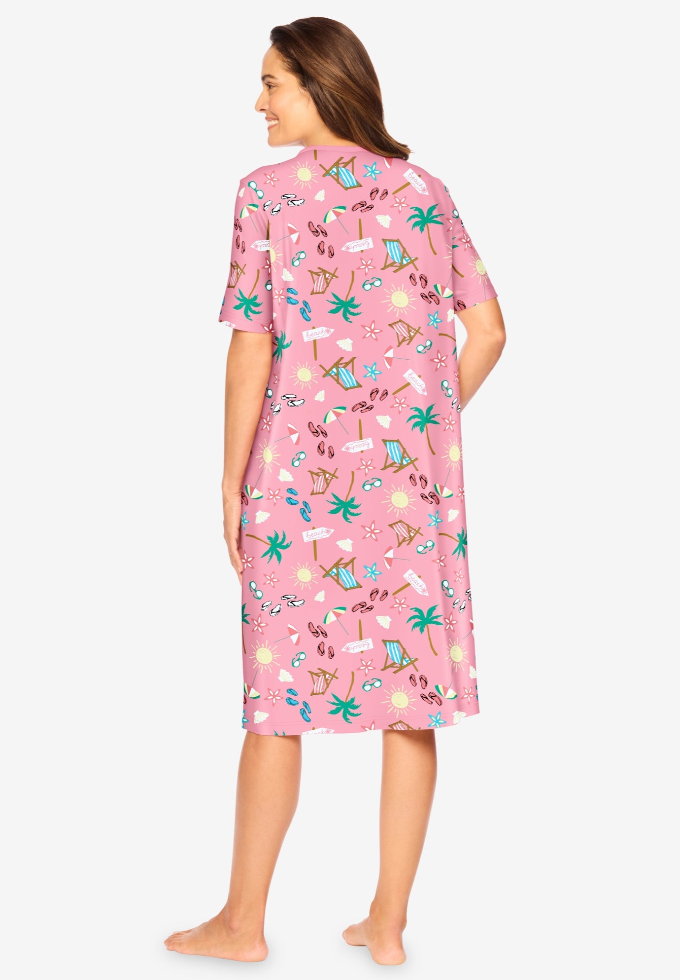 V-Neck Short Sleeve Knee-Length Cotton Sleepshirt image number 1