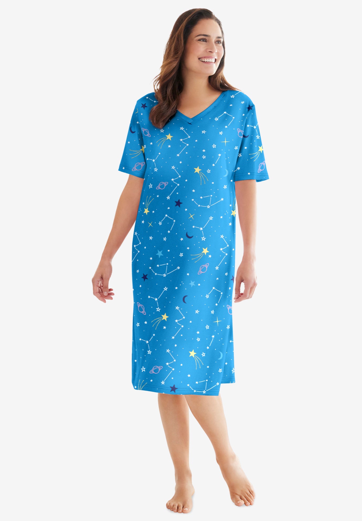 V-Neck Short Sleeve Knee-Length Cotton Sleepshirt image number 0