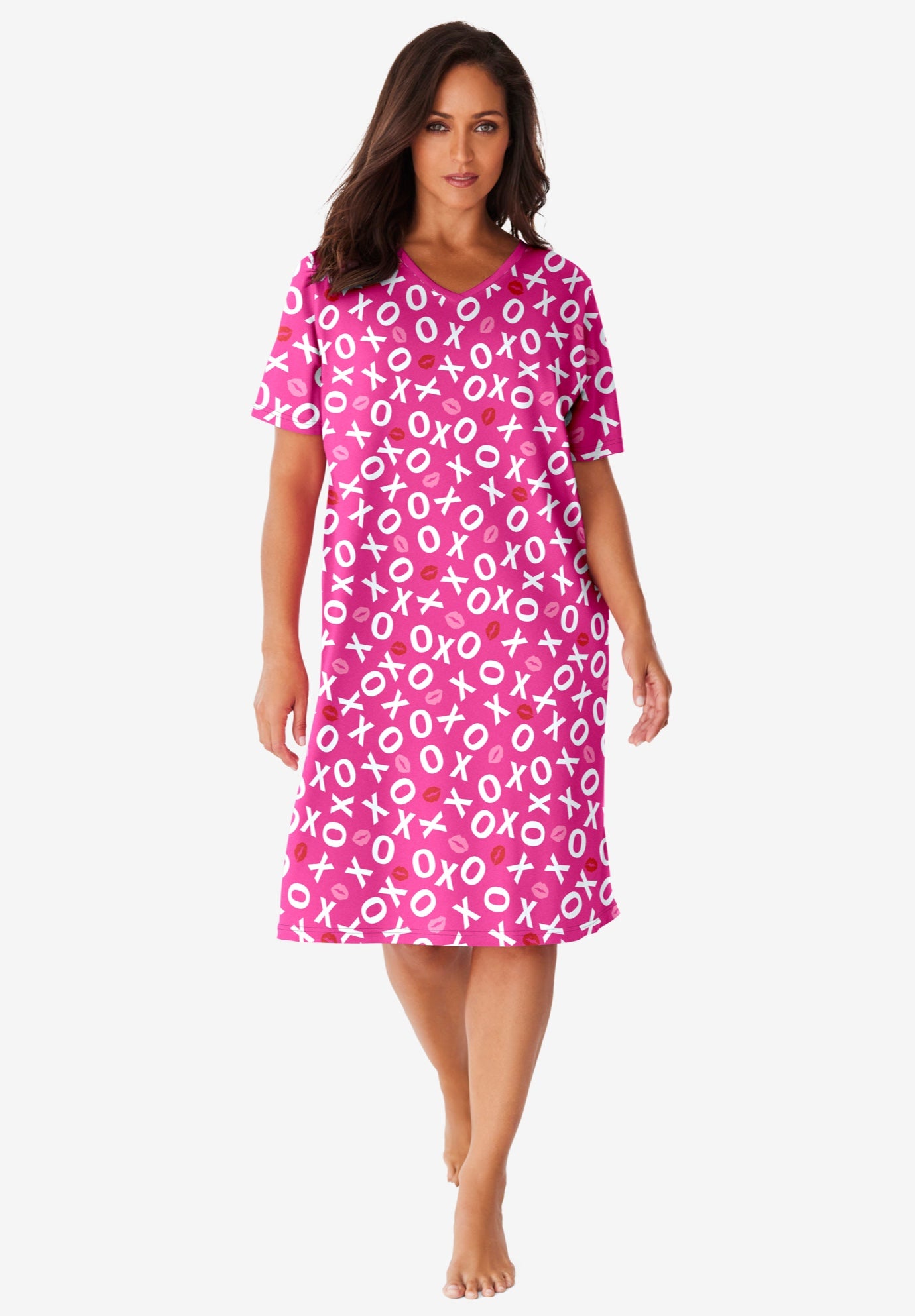 V-Neck Short Sleeve Knee-Length Cotton Sleepshirt image number 0