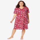 V-Neck Short Sleeve Knee-Length Cotton Sleepshirt image number null