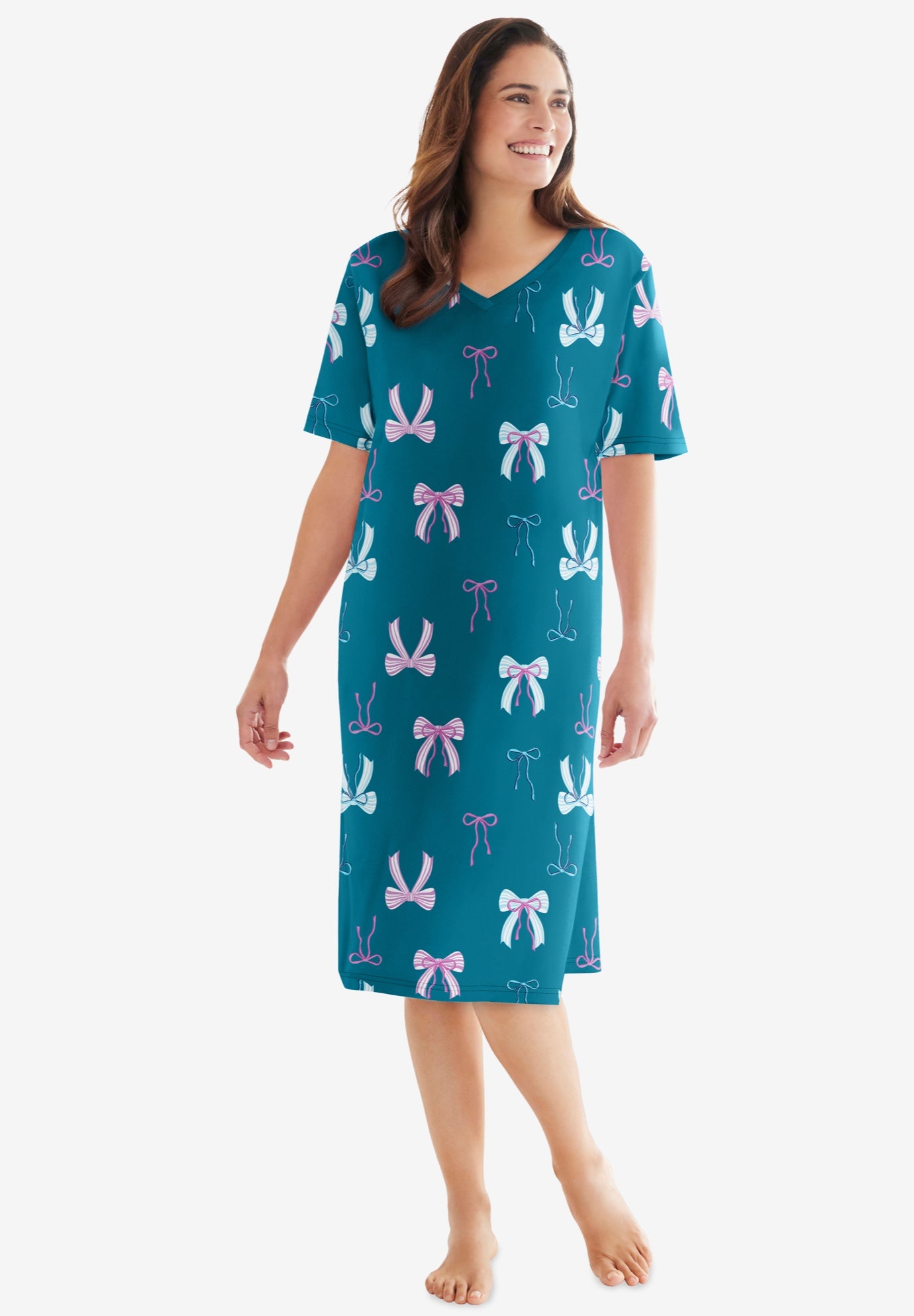 V-Neck Short Sleeve Knee-Length Cotton Sleepshirt image number 0