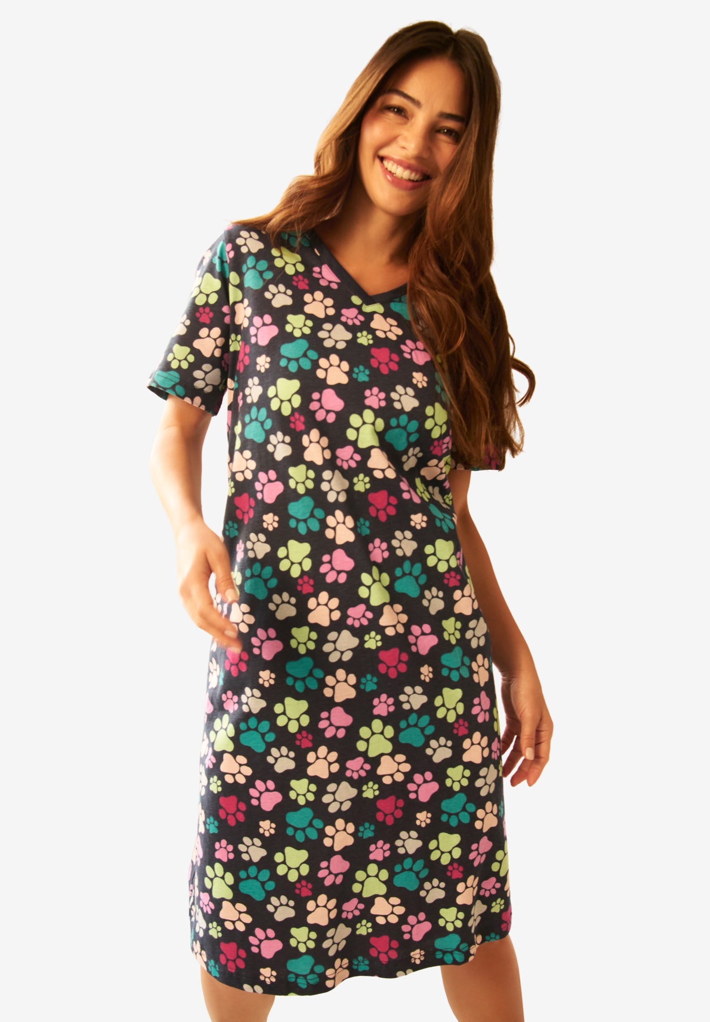 V-Neck Short Sleeve Knee-Length Cotton Sleepshirt image number 0