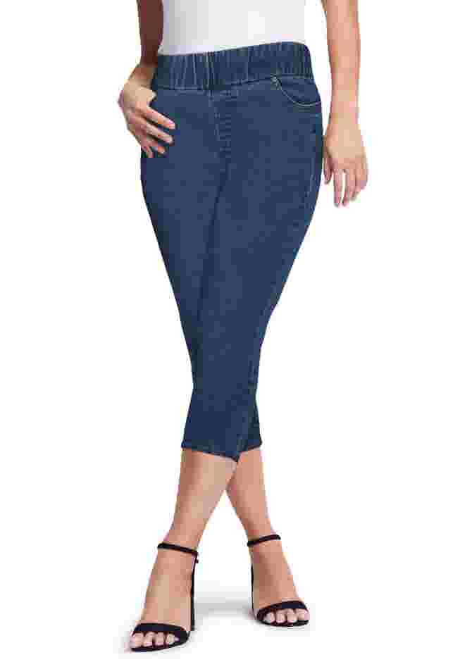 Stretch Denim Capris with Comfort Waist, Medium Stonewash | Woman Within