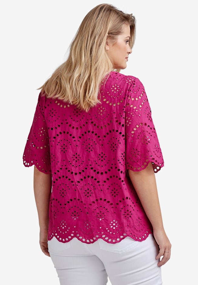 Scalloped Hem Eyelet Blouse image number null