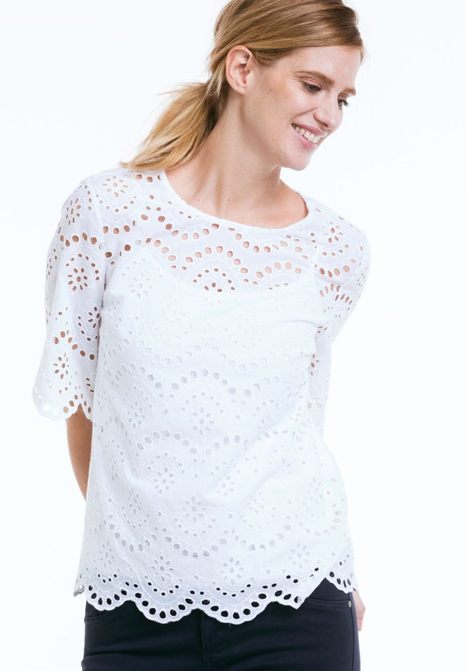 Scalloped Hem Eyelet Blouse image number null