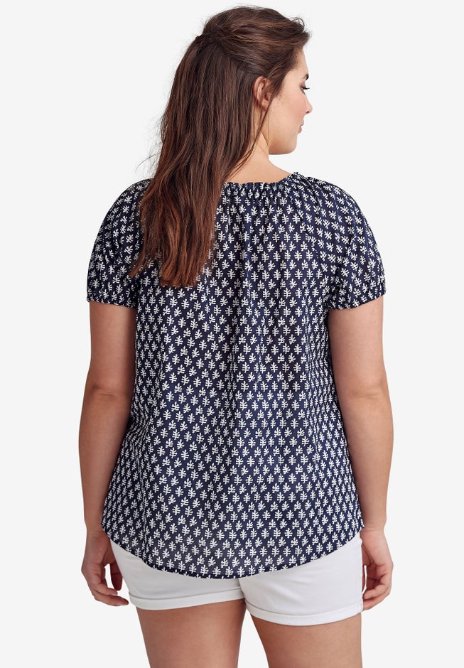 Keyhole Neckline Peasant Blouse image number 1