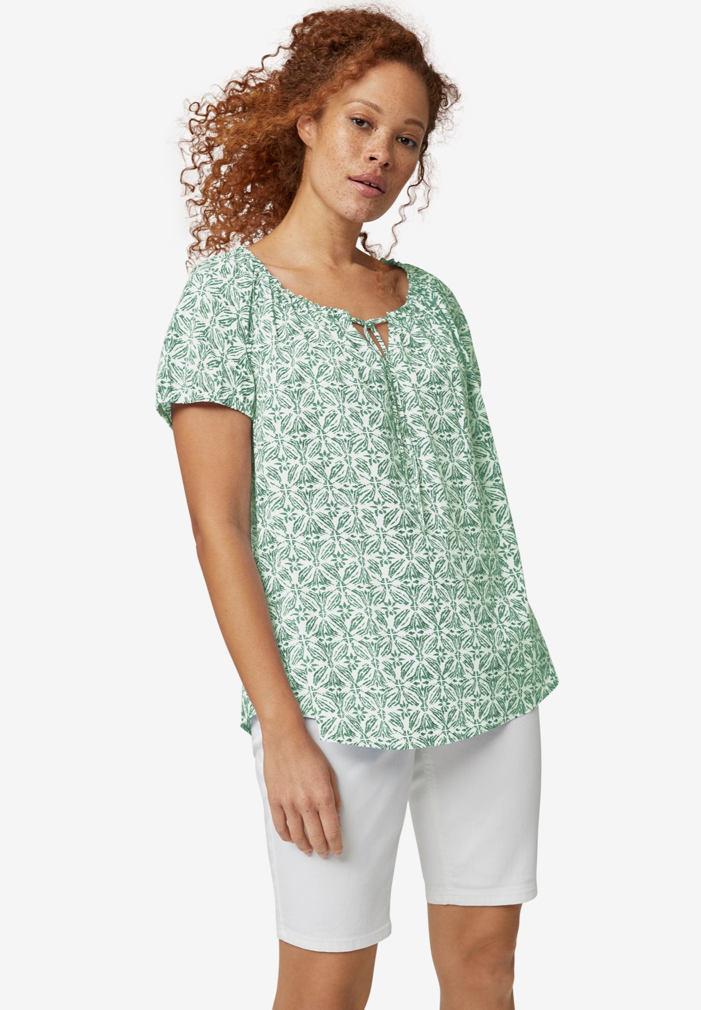 Keyhole Neckline Peasant Blouse image number 0