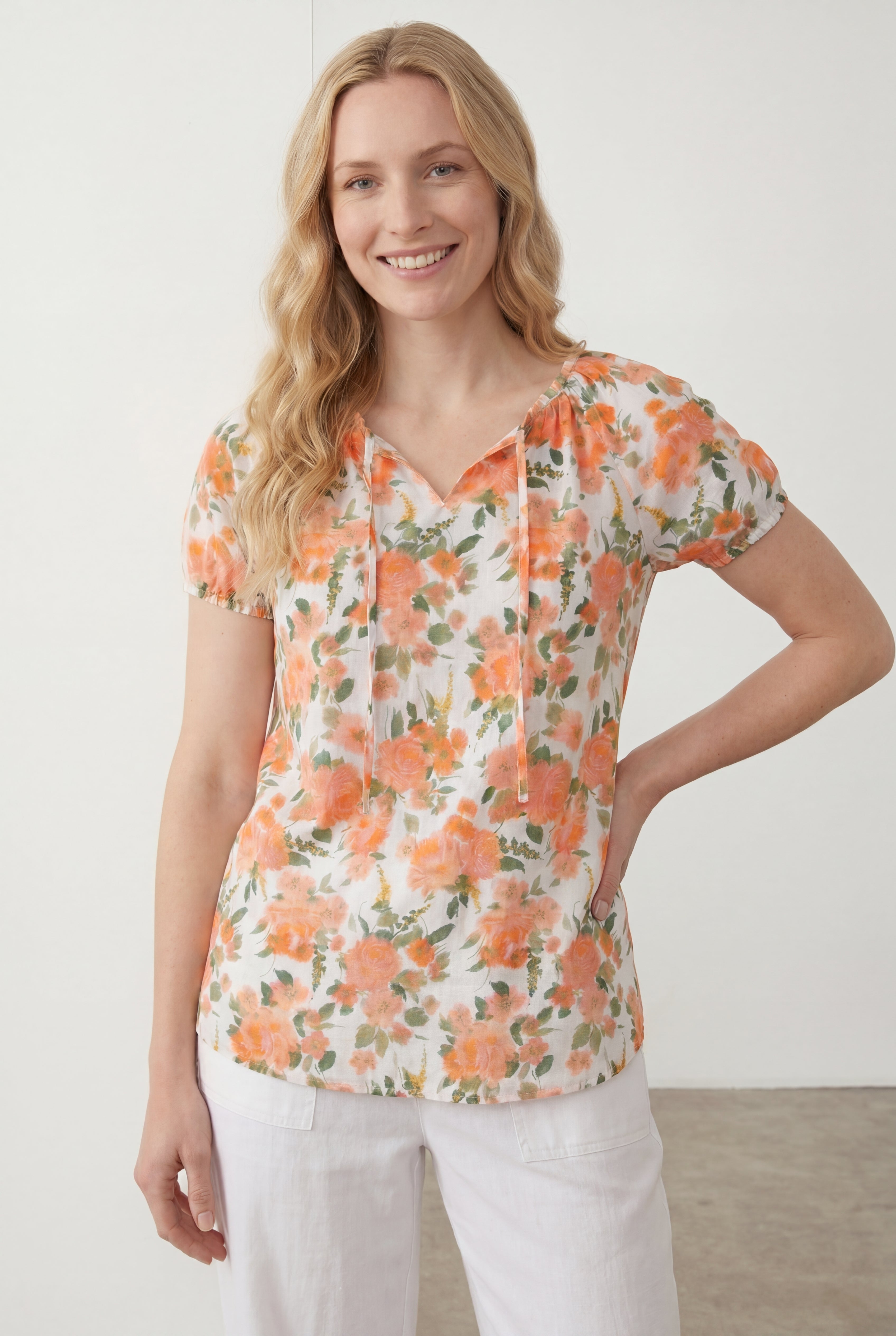Keyhole Neckline Peasant Blouse image number 0