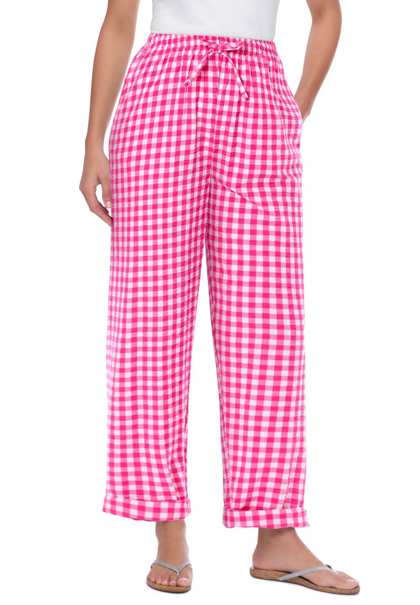 Seersucker Pull-on Elastic-Waist Pants image number 1