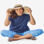 Seersucker Pull-on Elastic-Waist Pants image number null