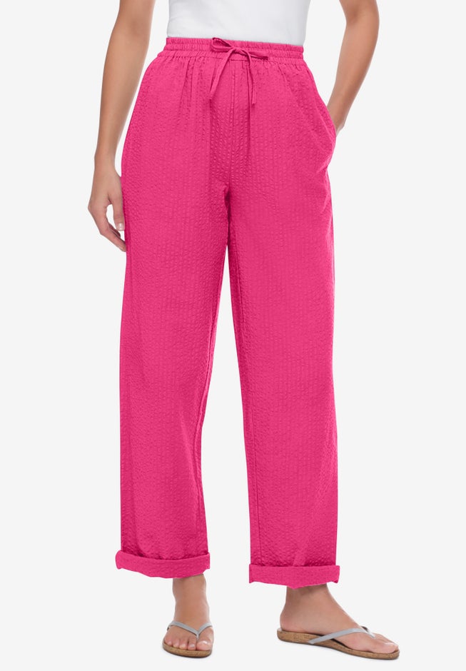Seersucker Pull-on Elastic-Waist Pants image number 0