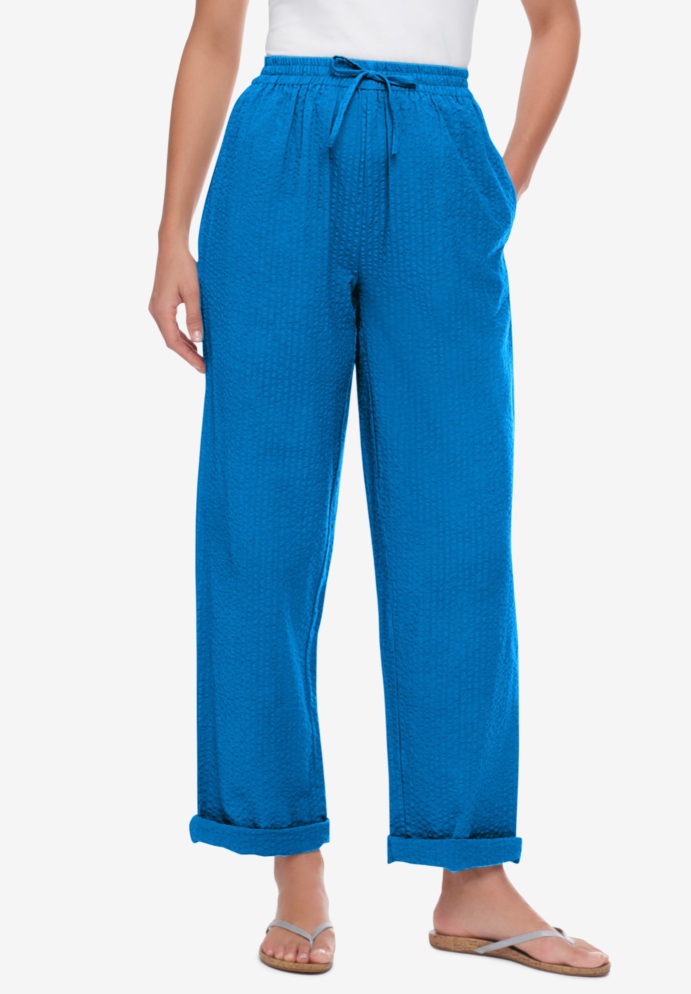 Seersucker Pull-on Elastic-Waist Pants image number 0