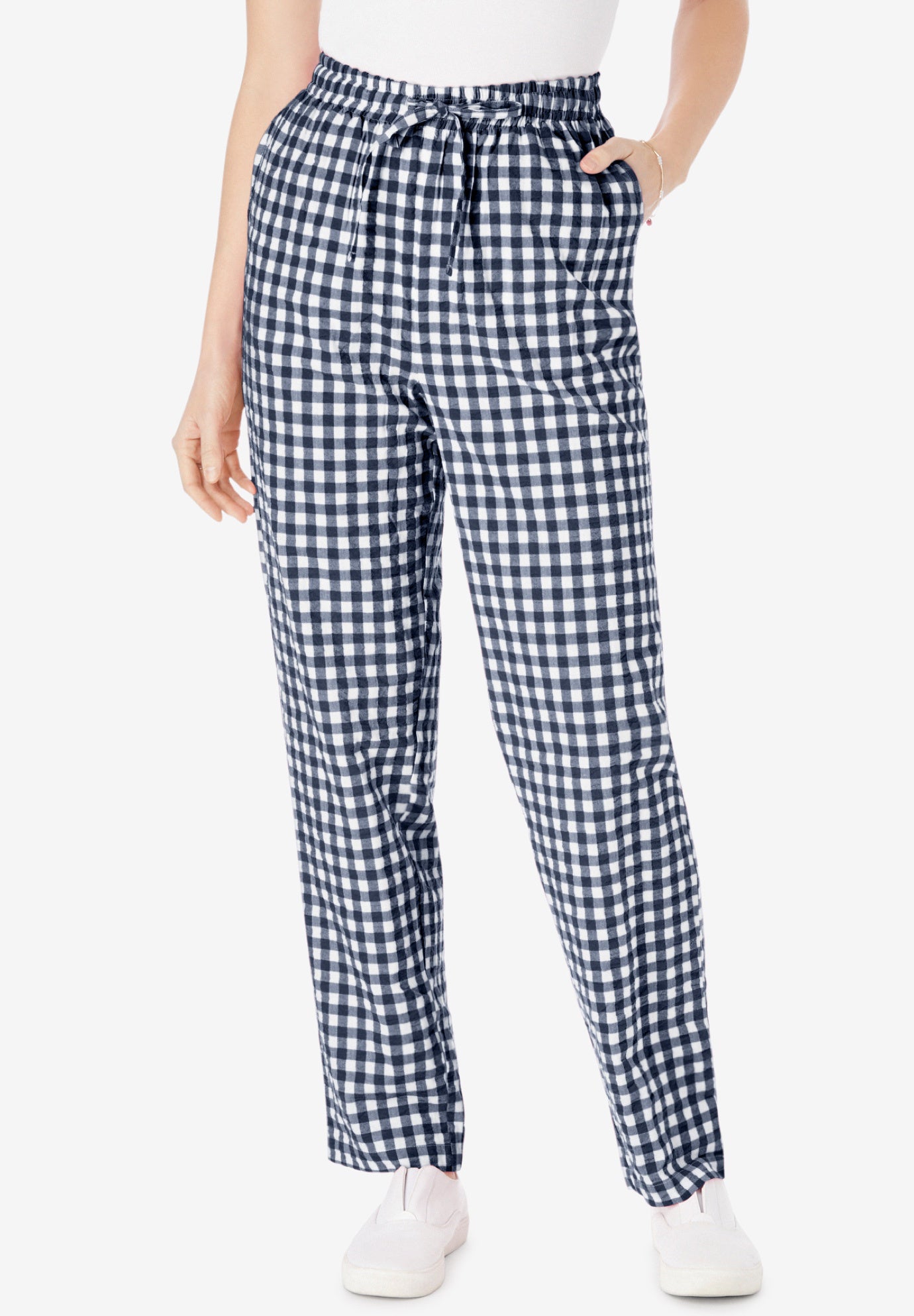 Seersucker Pull-on Elastic-Waist Pants image number 0